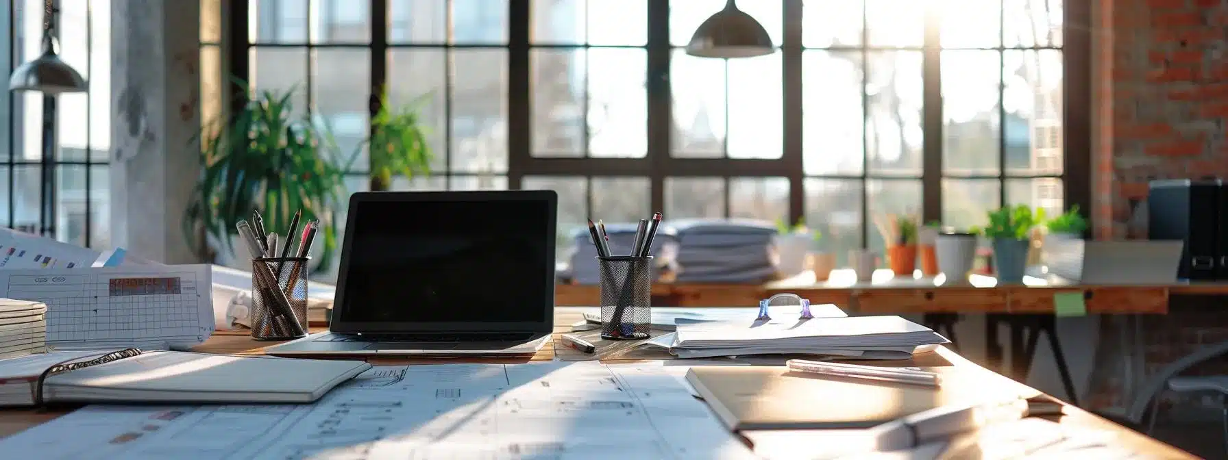 a modern office setting showcases a focused construction project manager analyzing detailed financial reports and debris removal quotes on a sleek laptop, with architectural blueprints and a cluttered work desk in the background, emphasizing the strategic planning involved in managing construction costs.