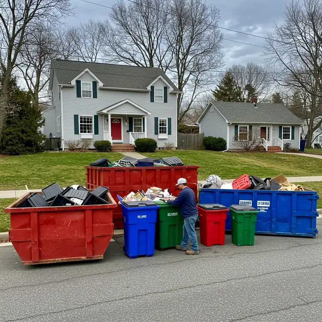 Diverse dumpster sizes in a residential area on Long Island, highlighting efficient waste management solutions